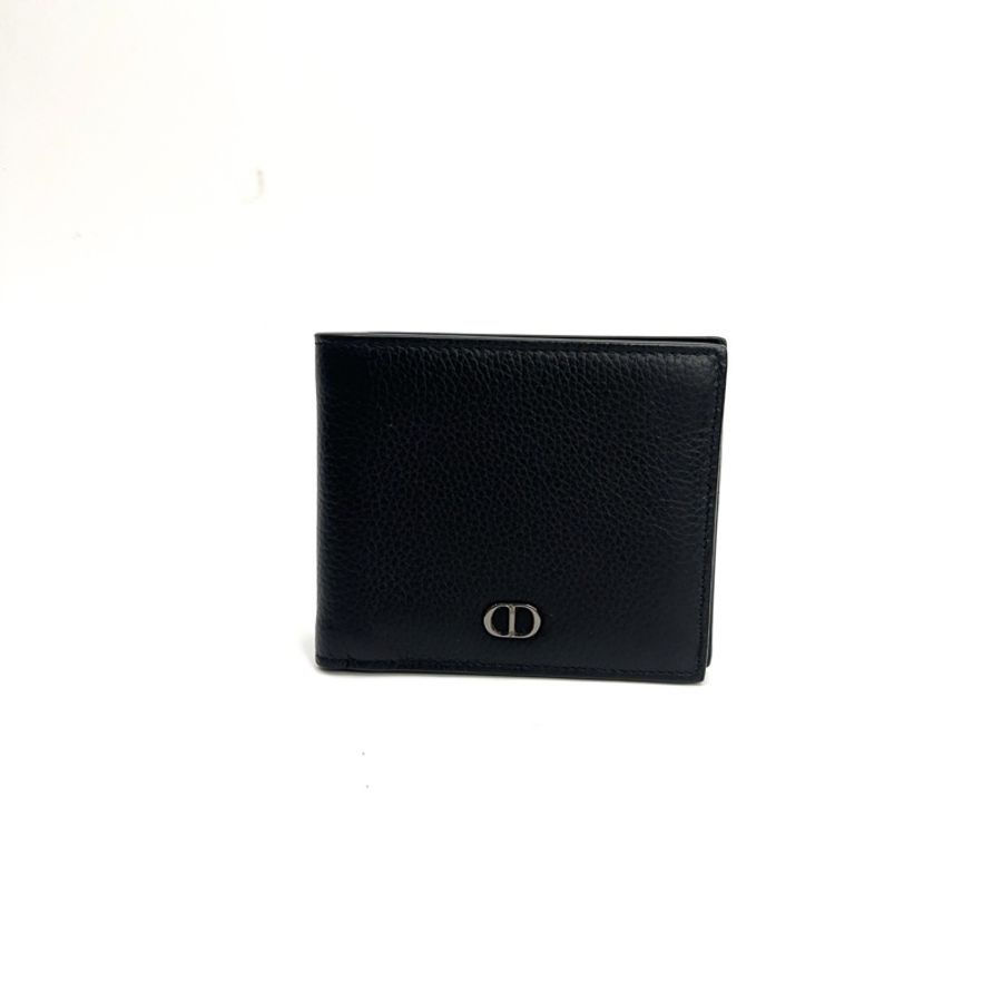 Dior 黑牛皮黑銀釦Icon 8卡對開短夾-0