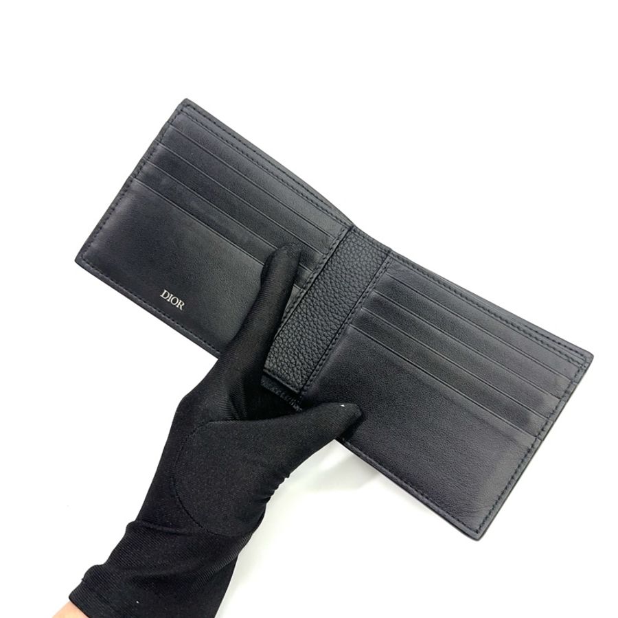 Dior 黑牛皮黑銀釦Icon 8卡對開短夾-7