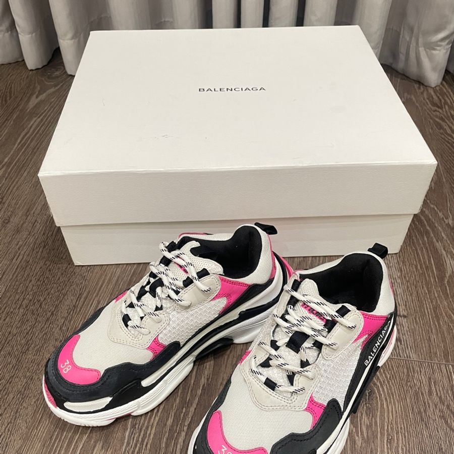 二手 Balenciaga 巴黎世家 Triple S 老爹鞋 尺寸:38 經典配色超百搭 桃黑配色-0