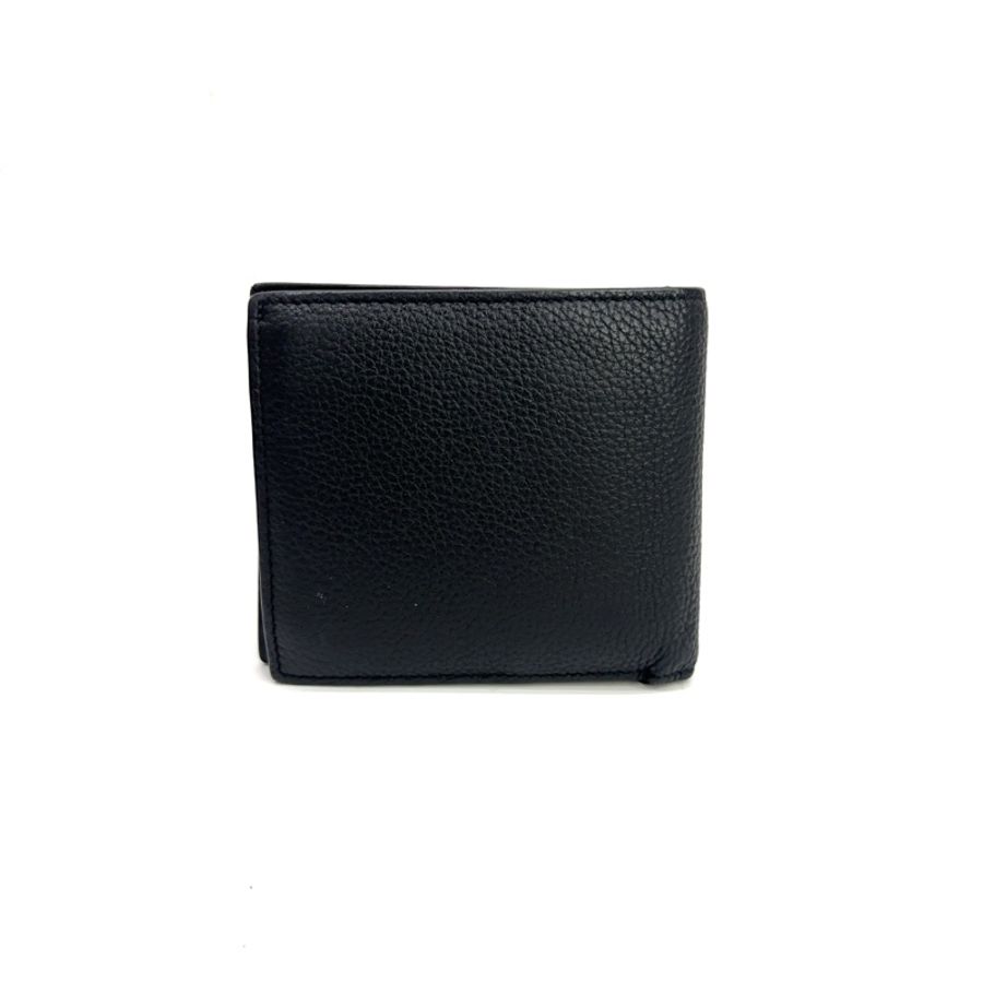 Loewe 黑牛皮內零錢袋對開4卡短夾-1