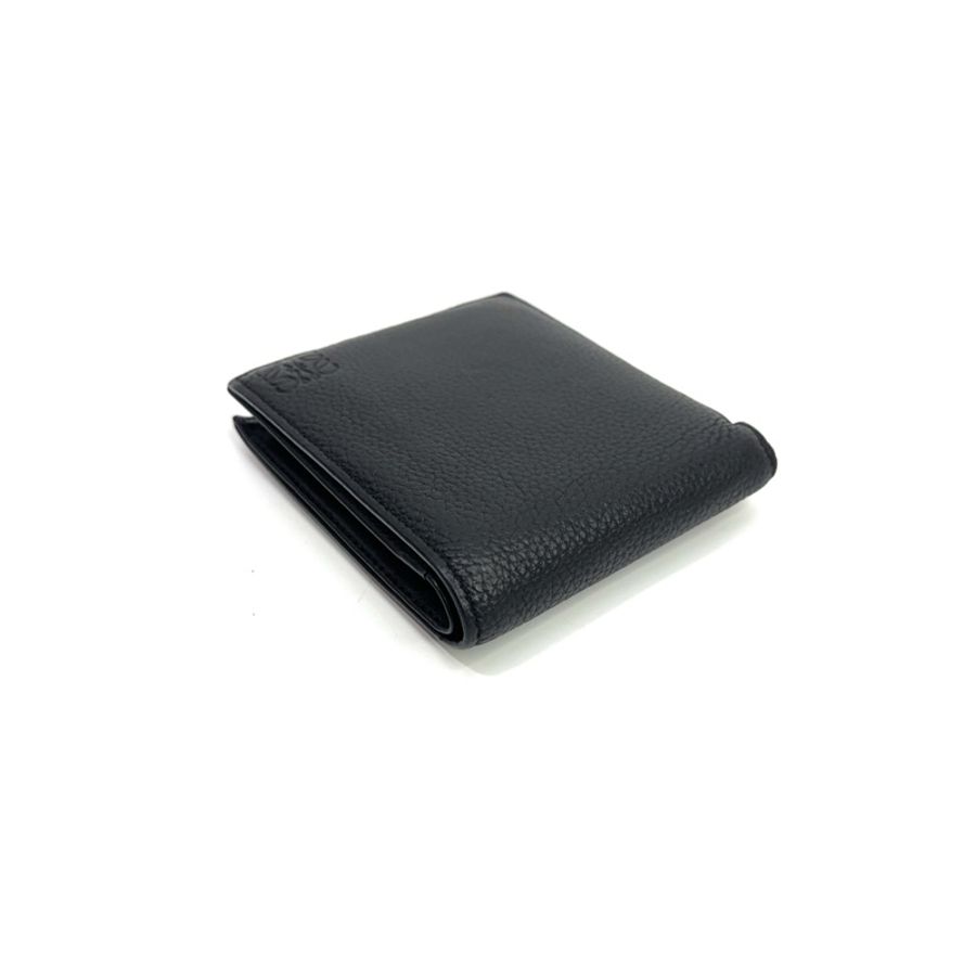 Loewe 黑牛皮內零錢袋對開4卡短夾-5