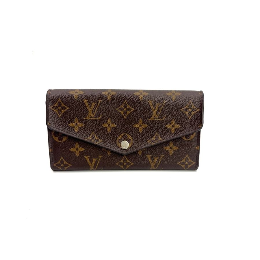 LV 原花拼粉內裡金釦Sarah下蓋16卡信封長夾-0