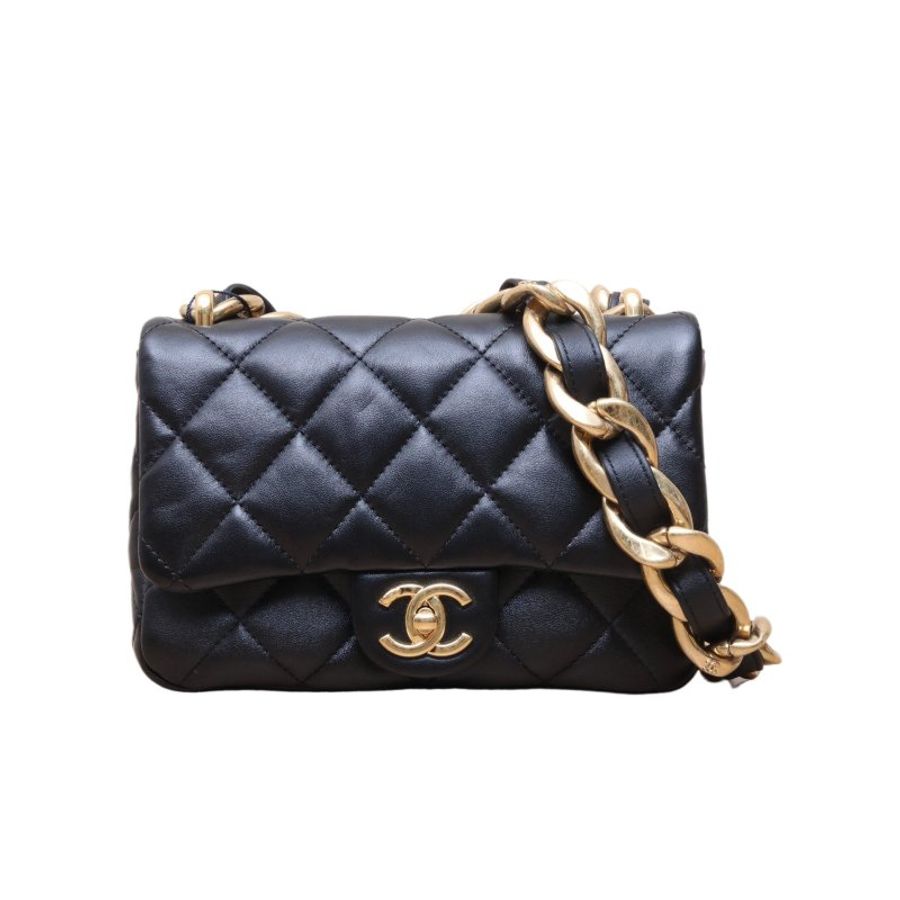 CHANEL(香奈兒) 22P 粗鏈條單肩包 小號 20cm 黑色 晶片開 金扣-0