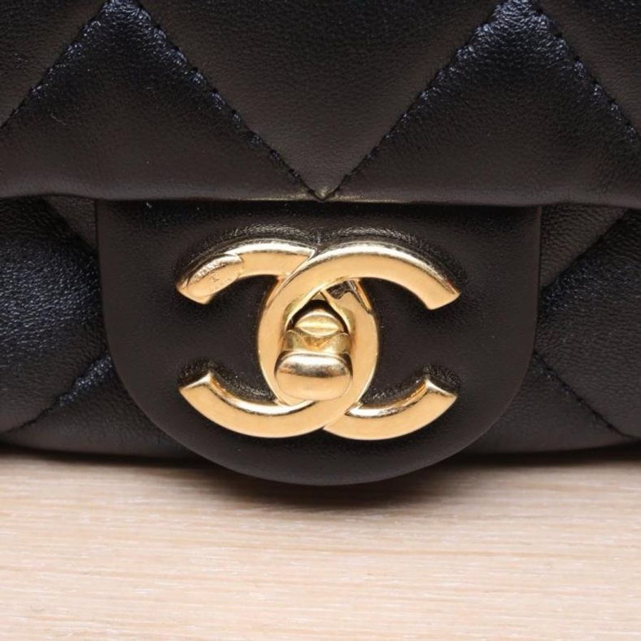 CHANEL(香奈兒) 22P 粗鏈條單肩包 小號 20cm 黑色 晶片開 金扣-7