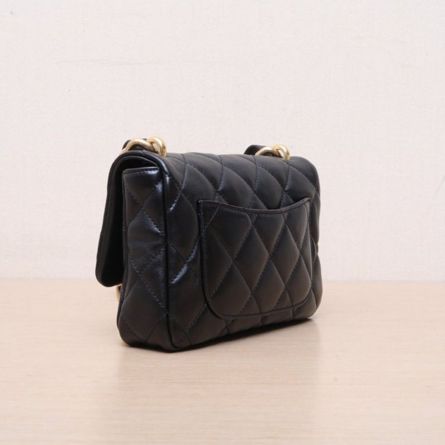 CHANEL(香奈兒) 22P 粗鏈條單肩包 小號 20cm 黑色 晶片開 金扣-10