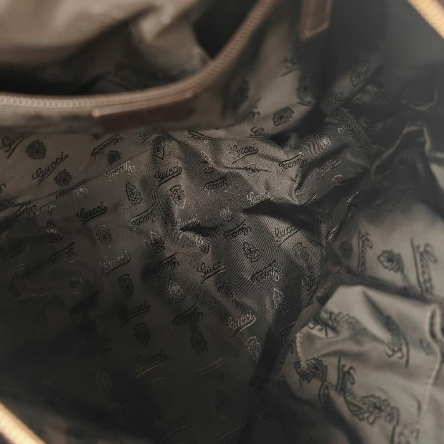 Gucci 古馳 黑色全皮老花壓紋旅行包-5