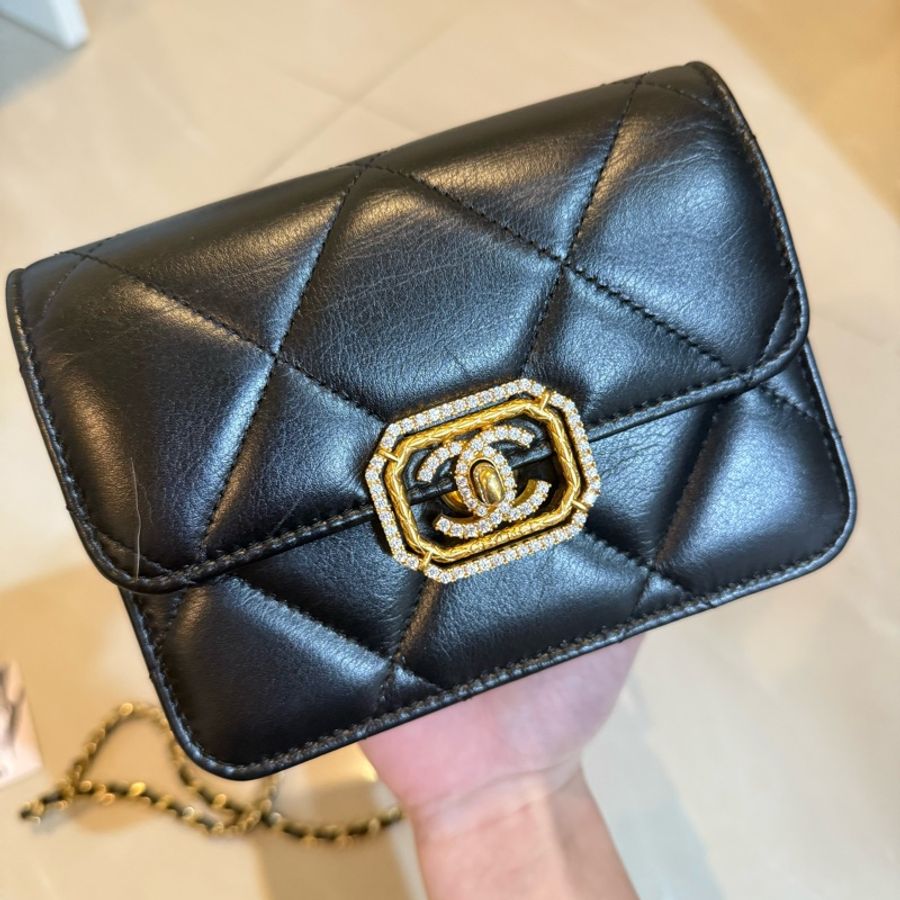 Chanel 香奈兒限量款牛皮菱格金鑽口蓋包-2