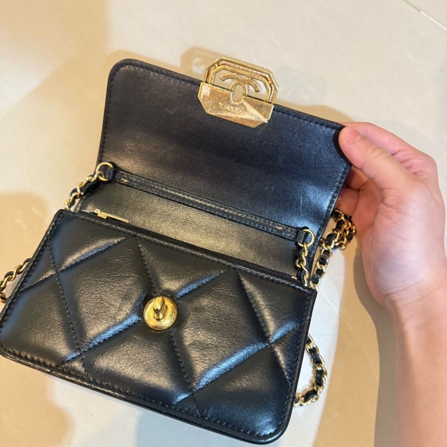 Chanel 香奈兒限量款牛皮菱格金鑽口蓋包-7