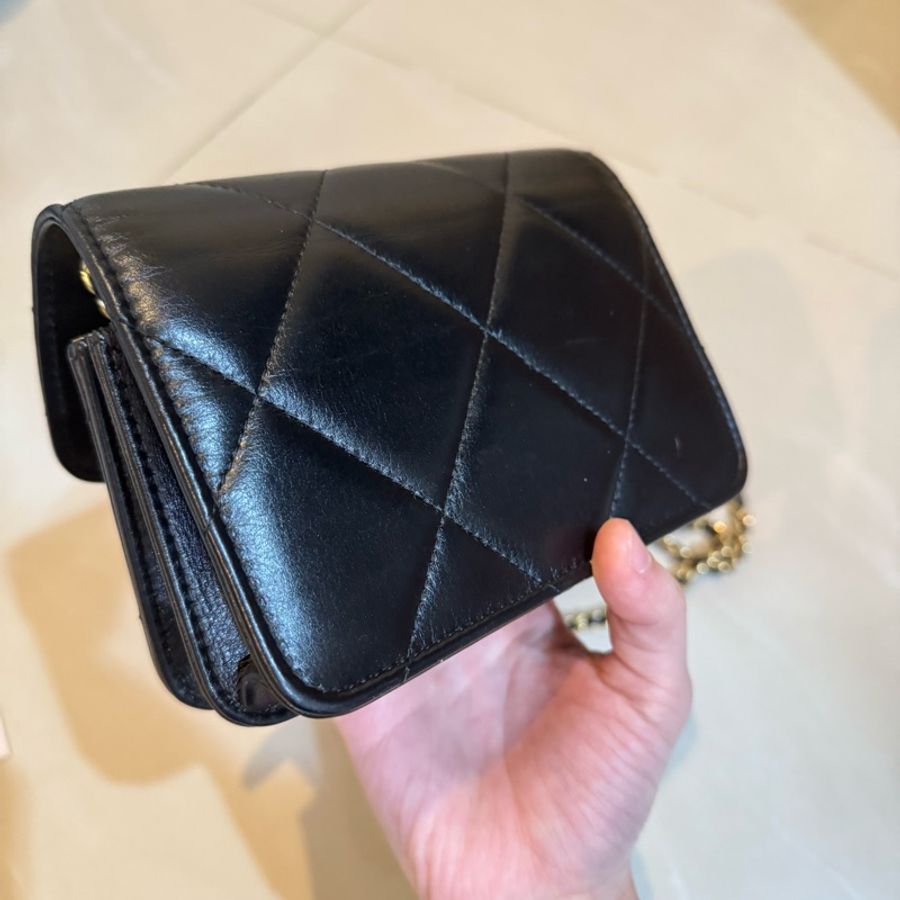 Chanel 香奈兒限量款牛皮菱格金鑽口蓋包-9