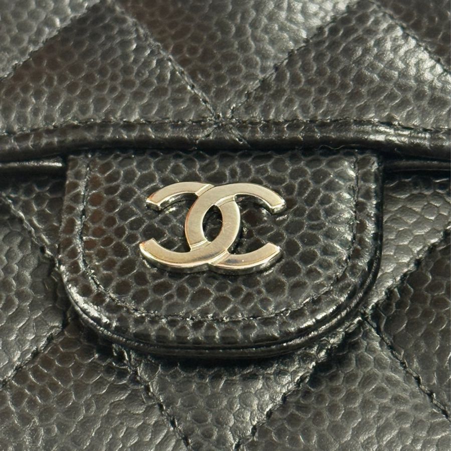 ✶芯片款✶ Chanel 香奈兒 經典口蓋三折短夾 黑銀荔枝皮-2