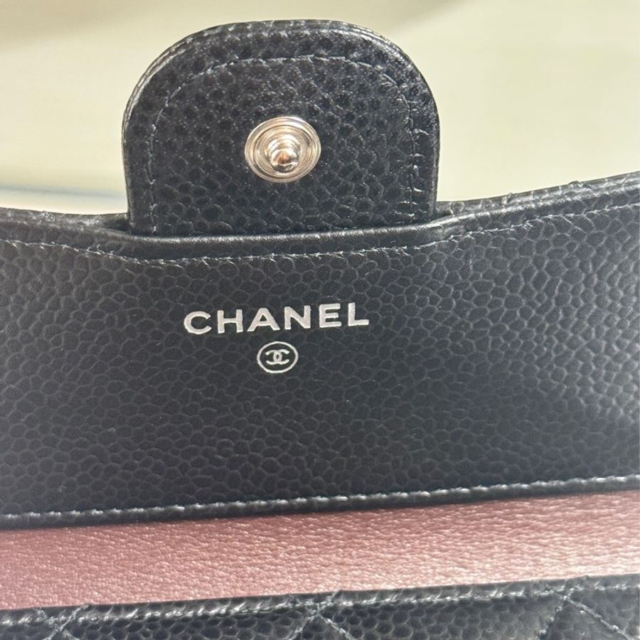 ✶芯片款✶ Chanel 香奈兒 經典口蓋三折短夾 黑銀荔枝皮-21