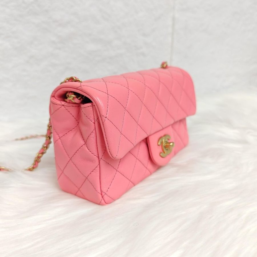 Chanel 香奈兒 大mini 粉色金扣 小羊皮 芯片款-2