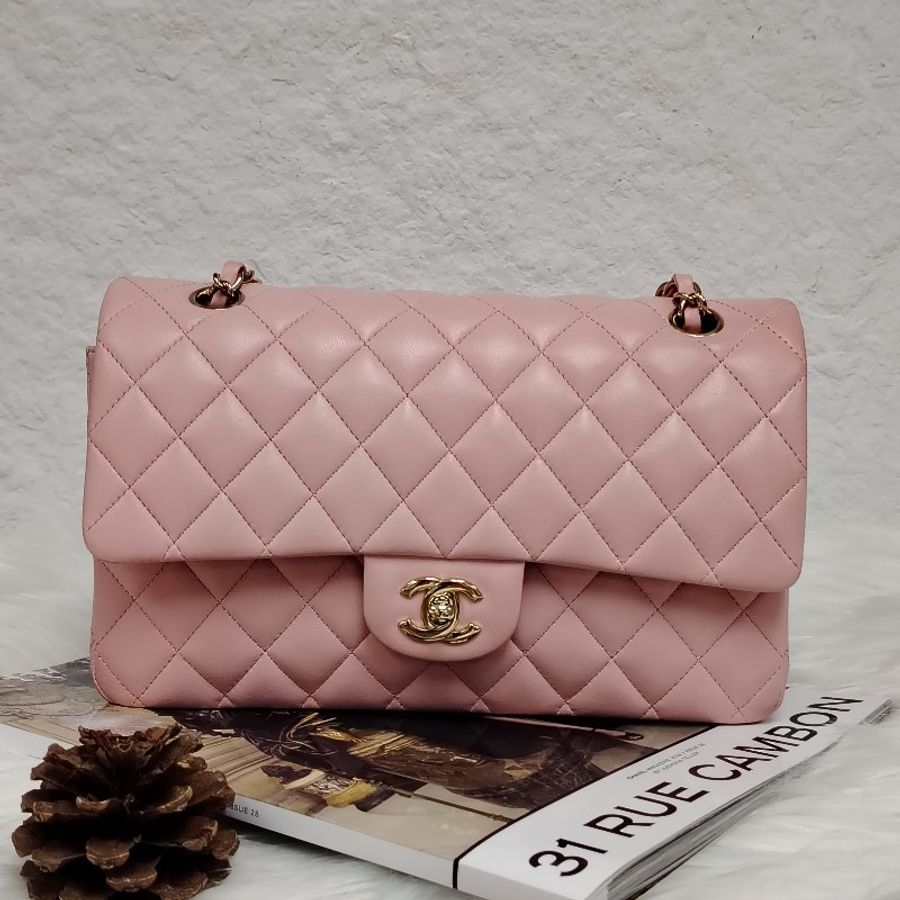 Chanel 香奈兒 CF25 粉色金扣 羊皮 31開-0