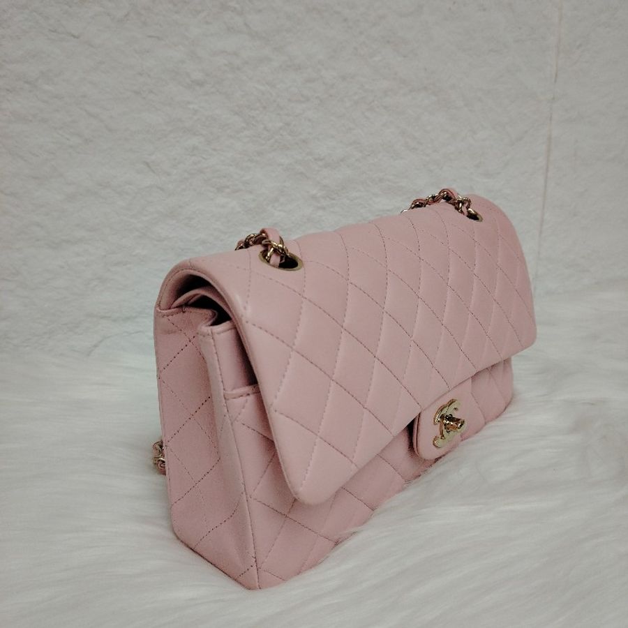 Chanel 香奈兒 CF25 粉色金扣 羊皮 31開-1