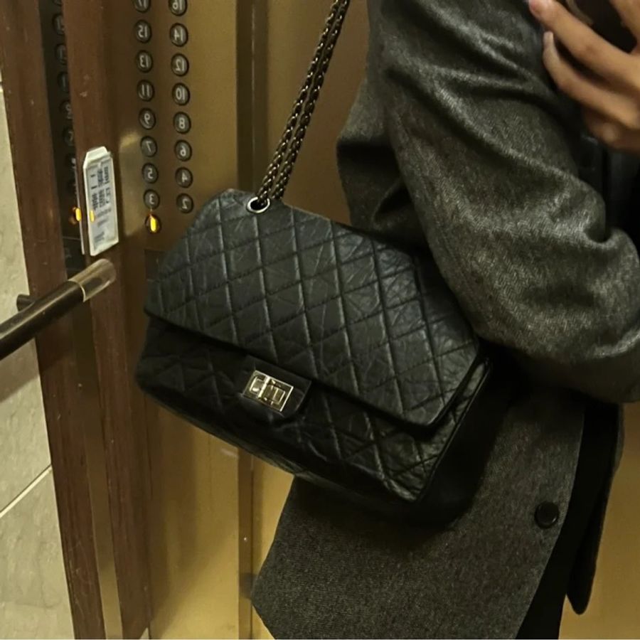 🤩全網最低價🤩Chanel黑銀大號2.55雙蓋單肩斜挎包👜-5