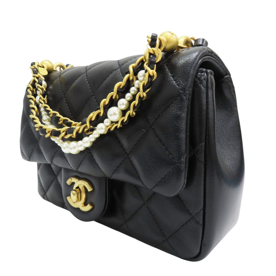 黑色菱格紋羊革 MINI COCO 鏈帶肩背【CHANEL 香奈兒】 AS4385-2
