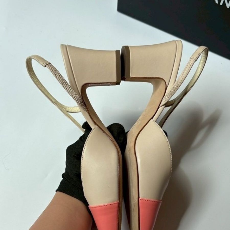 Chanel 粉頭淺膚色皮革低跟女鞋-3