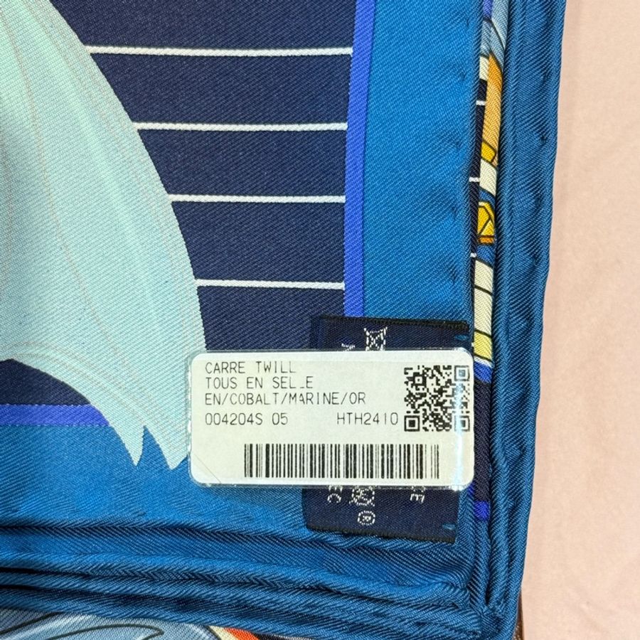 Hermes Tous en Selle 馬鞍絲巾/藍色款/全新美品-10