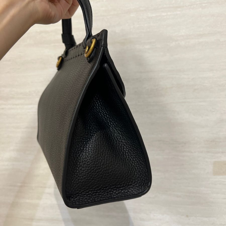 Gucci 黑牛皮霧金釦手提斜背包-3