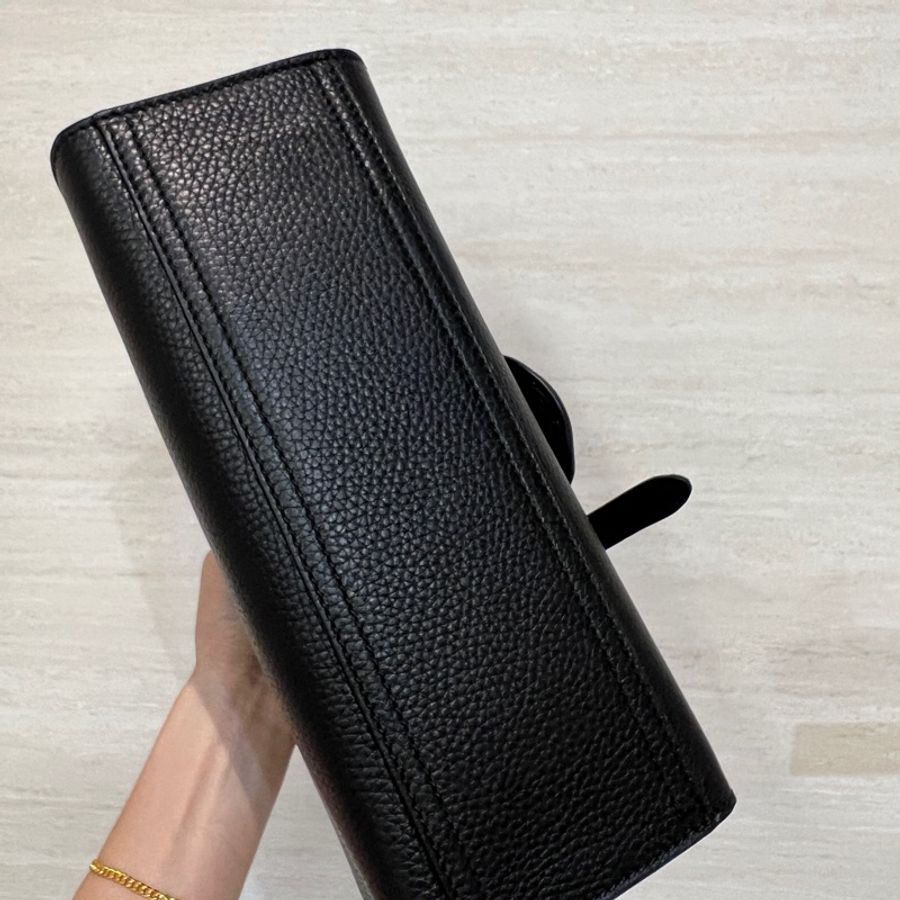 Gucci 黑牛皮霧金釦手提斜背包-6