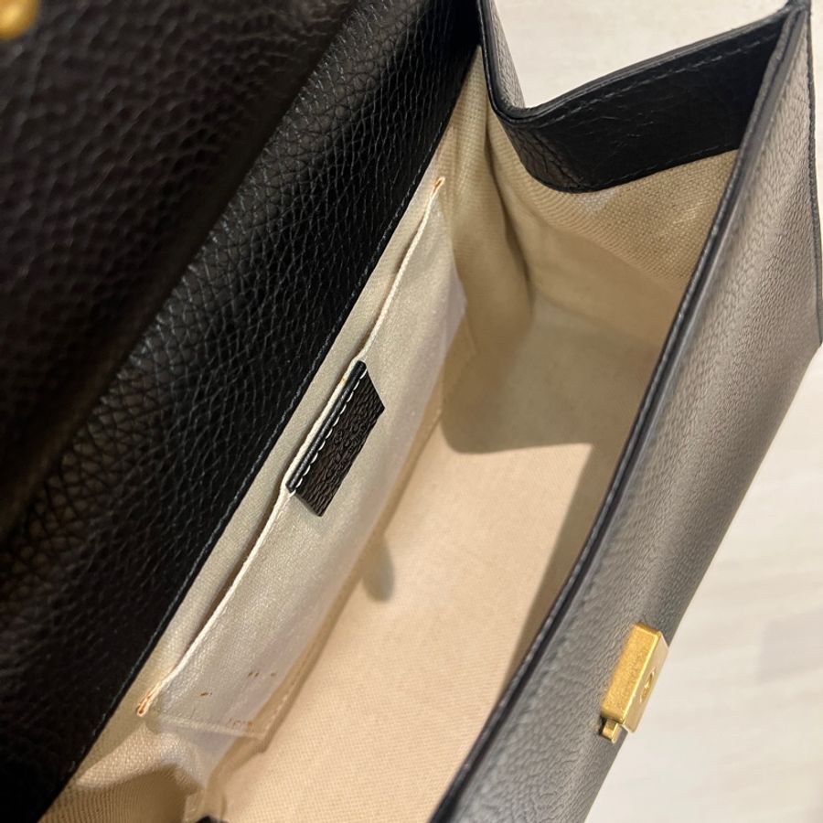 Gucci 黑牛皮霧金釦手提斜背包-11