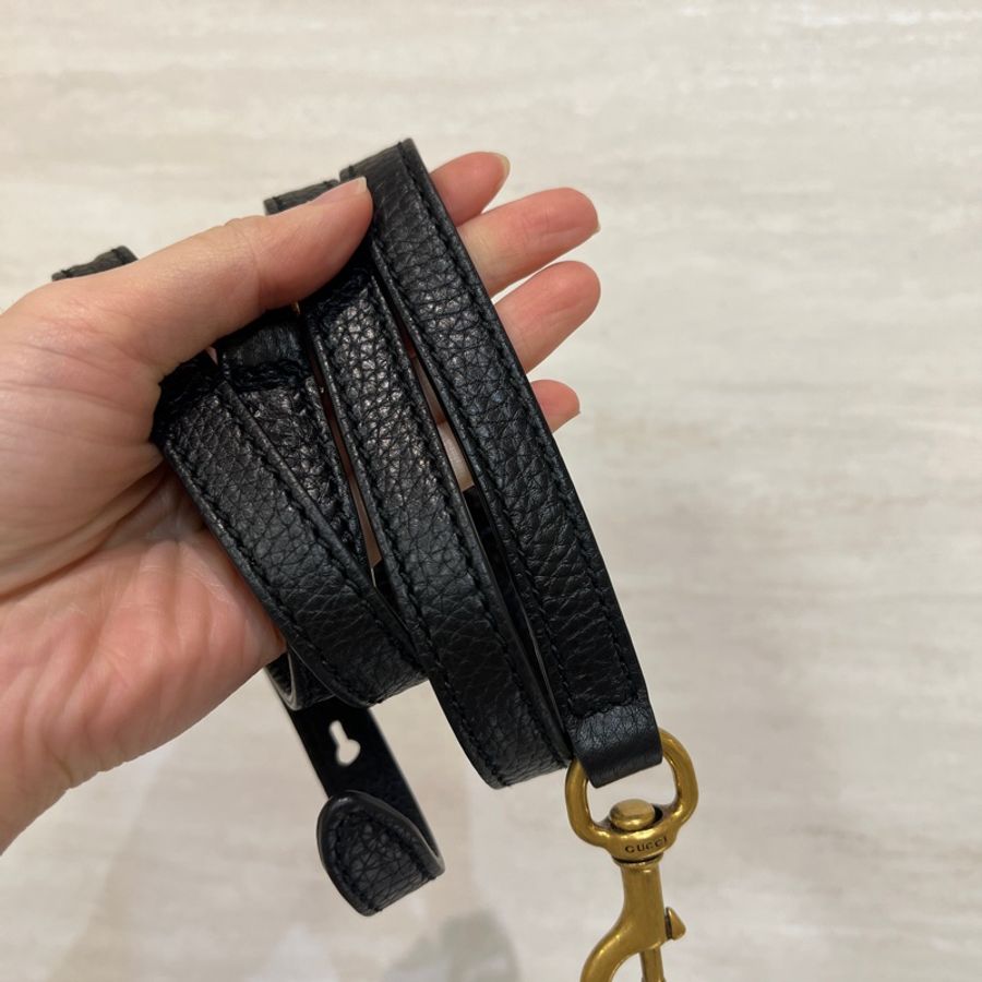 Gucci 黑牛皮霧金釦手提斜背包-13