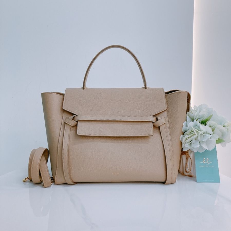 MS0289 賽琳 鯰魚包 米色 金扣 顆粒牛皮Celine Mini Belt Bag Beige X GHW Grained Calfskin-0