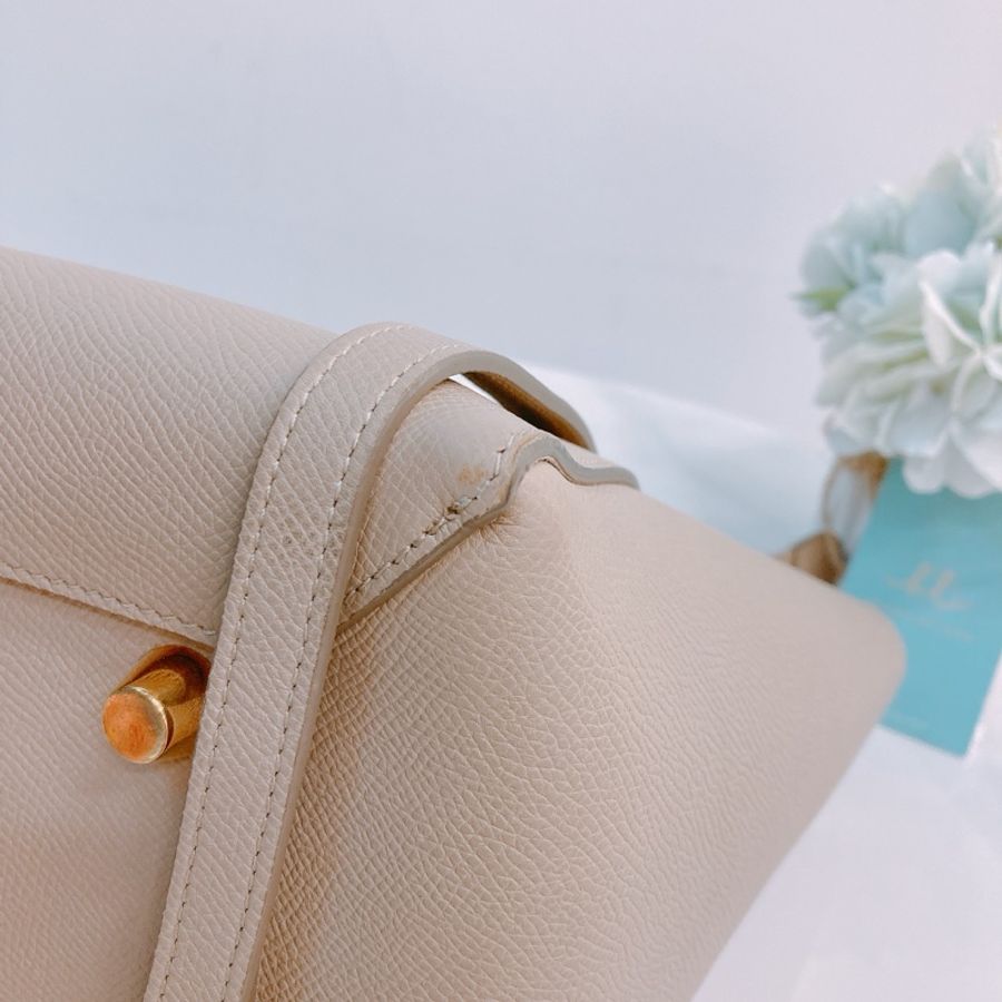 MS0289 賽琳 鯰魚包 米色 金扣 顆粒牛皮Celine Mini Belt Bag Beige X GHW Grained Calfskin-6