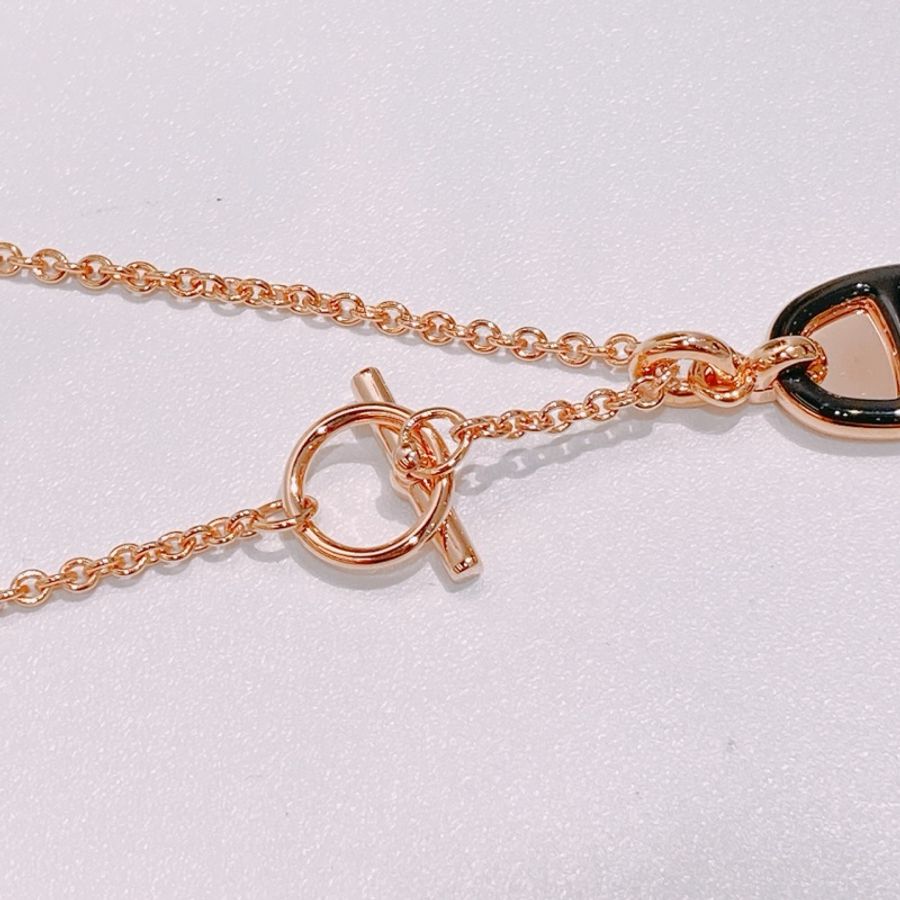 TW4391 Hermes 愛馬仕豬鼻頸鏈Mini Maillon Pendant Necklace Black x RGHW-7