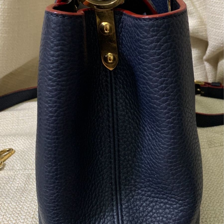 小巴黎二手名牌真品Lv capucines bb 海軍藍 金釦-3