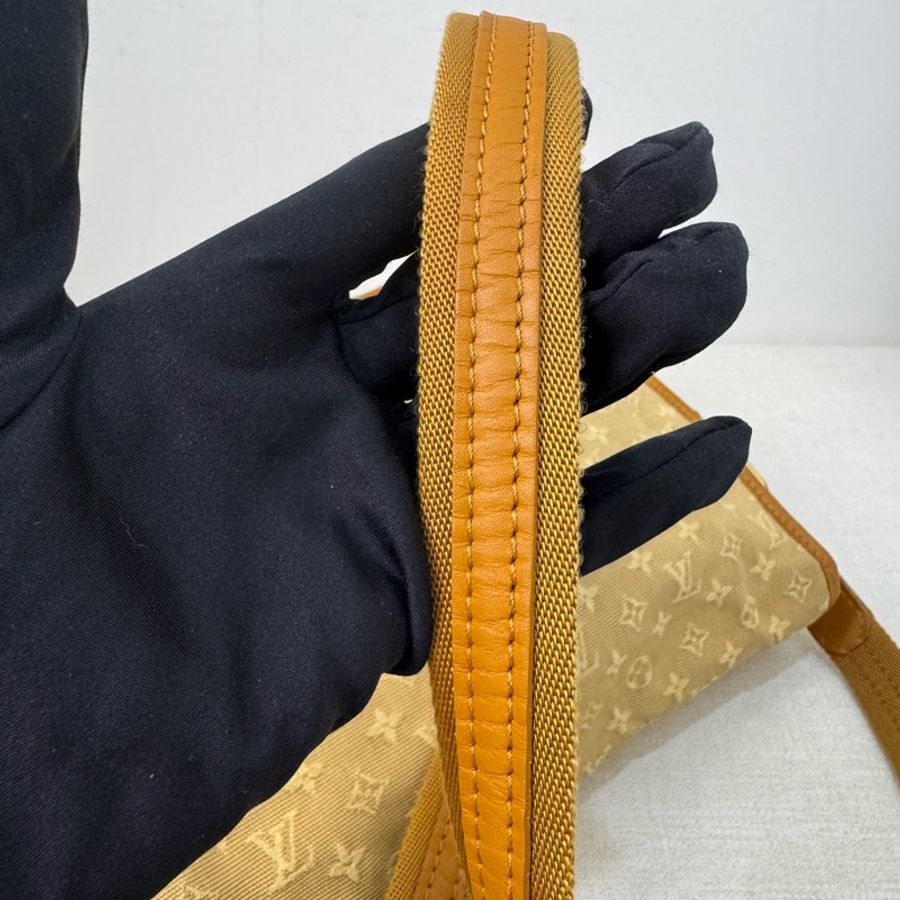 「出清優惠」Louis Vuitton 黃色丹寧拼焦糖皮革斜背包-12