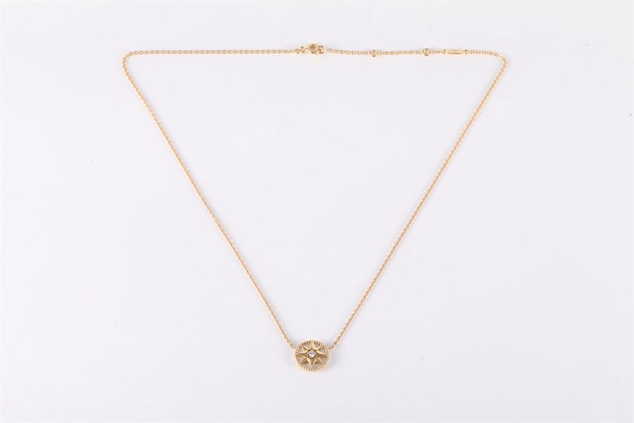DIOR(迪奧) 18K黃金 白貝母 黃金 ROSE DES VENTS 系列 羅盤 帶鑽 項鏈 18K-5