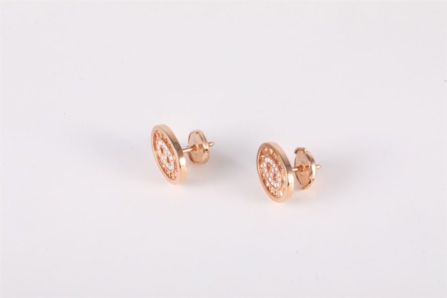 HERMES(愛馬仕) 18K玫瑰金 鑽石 玫瑰金 chaine dancre divine 豬鼻子 鑲鑽 耳環 18K-1