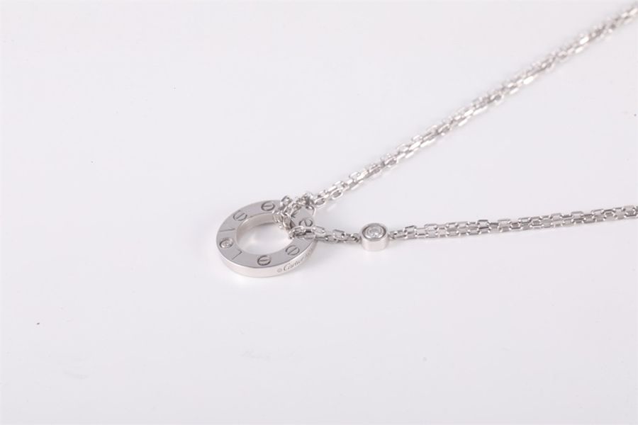 CARTIER(卡地亞) LOVE 18K金 小餅 鑲嵌2顆鑽石項鏈 18k白金 18K白金/鑽石 項鏈 白金-1