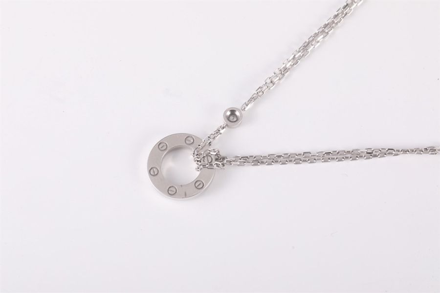 CARTIER(卡地亞) LOVE 18K金 小餅 鑲嵌2顆鑽石項鏈 18k白金 18K白金/鑽石 項鏈 白金-2