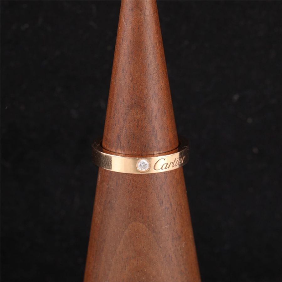 CARTIER(卡地亞) 18K玫瑰金 鑽石 玫瑰金 單鑽簽字戒指 18K-0