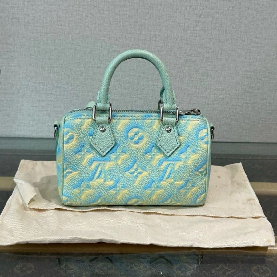 LV 星辰綠speedy nano手提斜背包 芯片款 16*10*7.5 99新配件塵袋-5