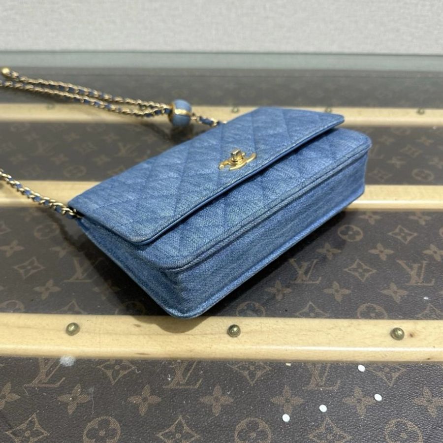 CHANEL 22C牛仔金球woc肩背斜背包 19*4.5*12 全新閒置配件盒子塵袋-3