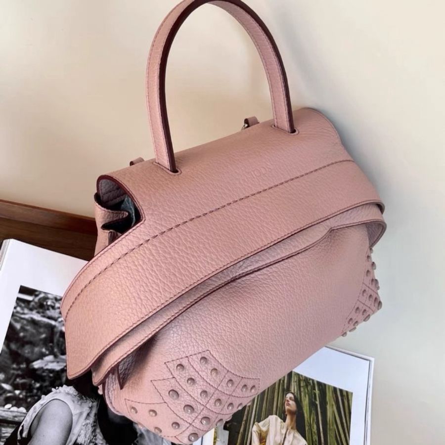 tods 櫻花粉色荔枝皮中號wave大嘴包 27*22*13 99新配件塵袋-3