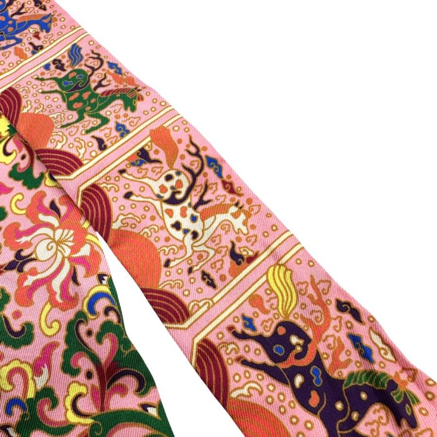 【美收精品】HERMES Twilly絲巾 粉紅色/彩色 B-581【隔月月中將轉賣至日本 上架期限30天】-3
