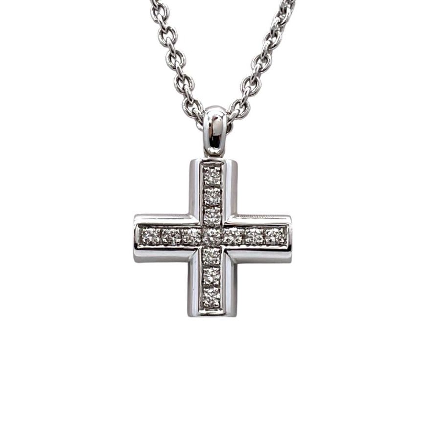 BVLGARI 寶格麗 Greek Cross 白金 鑽石 項鏈-1