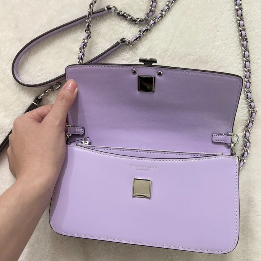 Tory Burch 漆皮翻蓋單肩包 TB WOC 鍊條小方包(紫色)-11