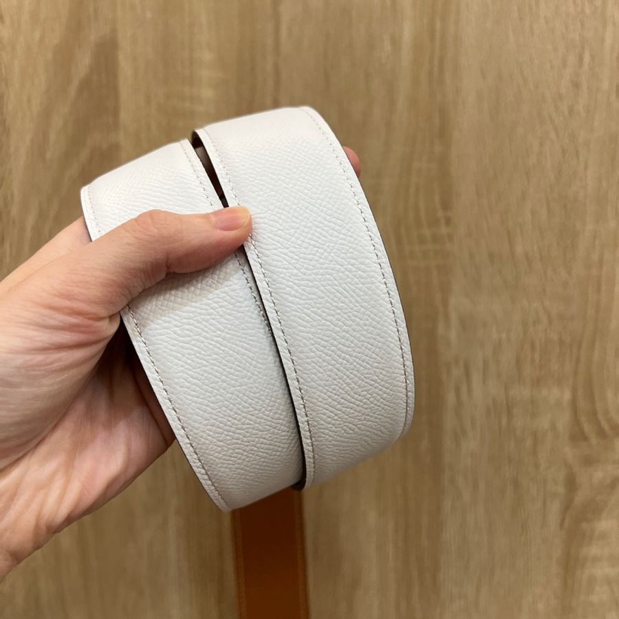 Hermes 白Epsom皮金棕雙面用皮帶-1