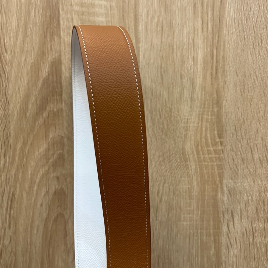 Hermes 白Epsom皮金棕雙面用皮帶-4