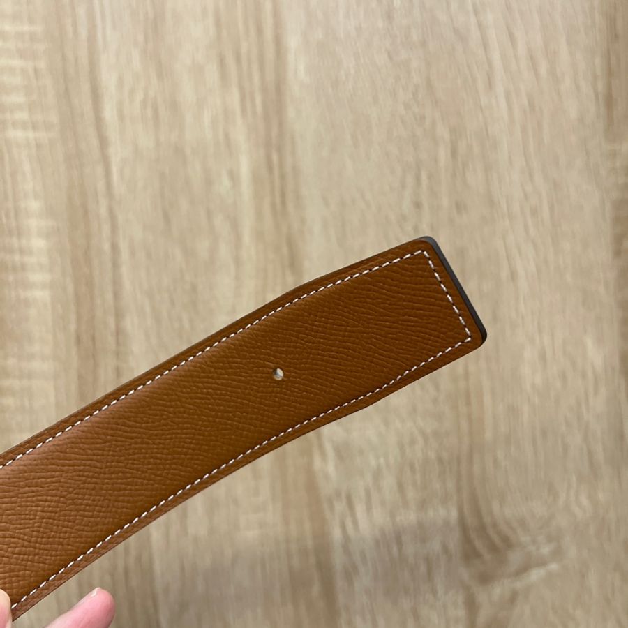 Hermes 白Epsom皮金棕雙面用皮帶-5