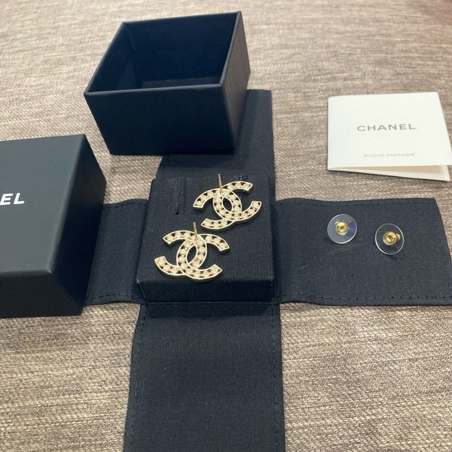 香奈兒chanel 黑珠珠串起 大logo 耳針 耳環 二手商品🇹🇼-4