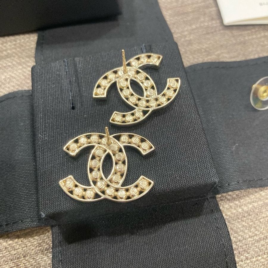 香奈兒chanel 黑珠珠串起 大logo 耳針 耳環 二手商品🇹🇼-7
