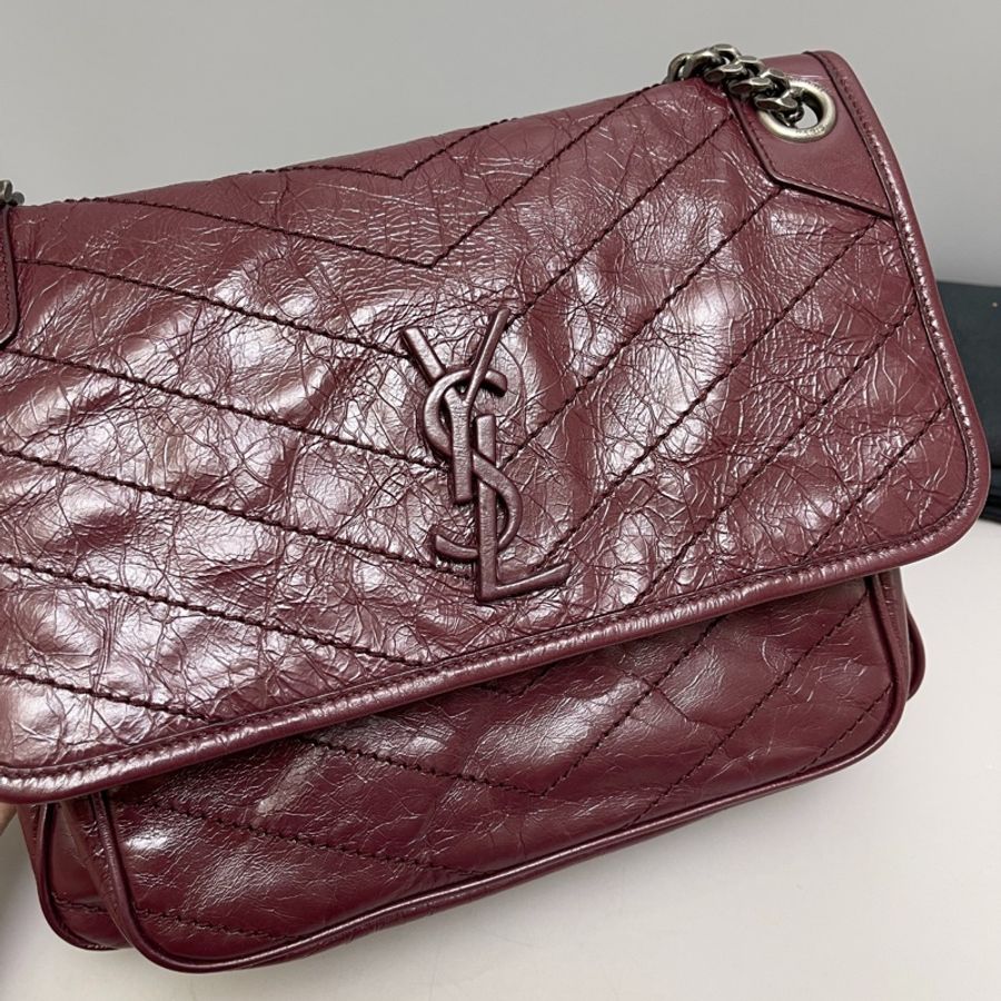 Saint Laurent YSL Niki中號 酒紅色全皮郵差包-2