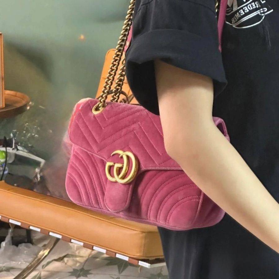 Gucci velvet pink bag-4