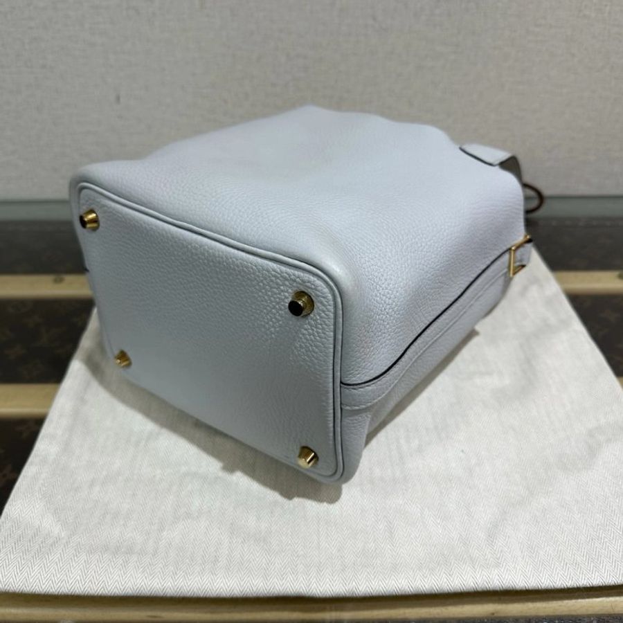 HERMES 聖杯藍金扣菜籃子18手提袋 18*18*13 99新配件盒子塵袋鑰匙鎖-2